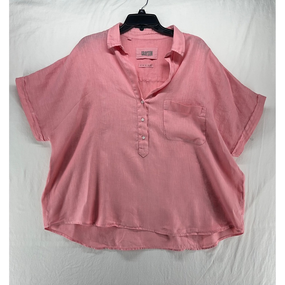 Grayson The Artist Short Sleeve Shirt Pink 100% Linen Oversized Henley Top 05 XL